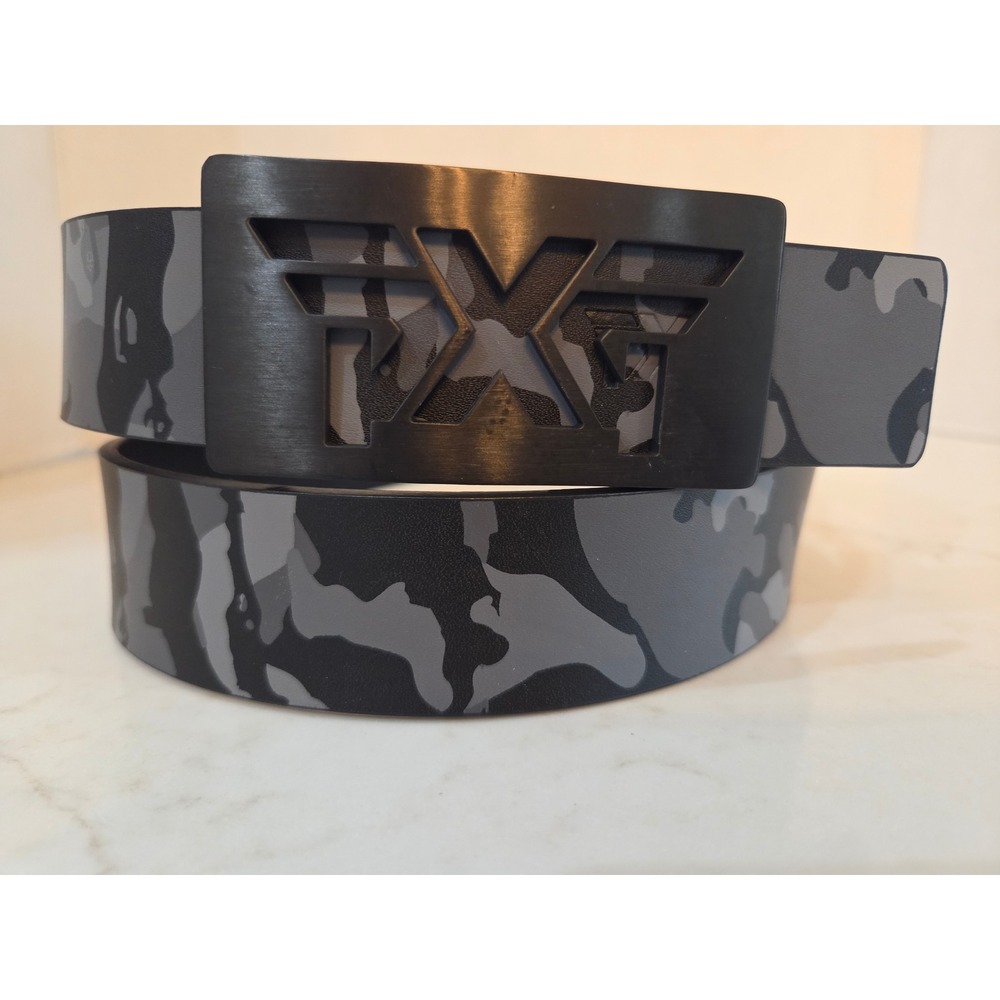 PXG Fairway Camo Leather Golf Belt Mens Size 42 Reversible Black Cutout Buckle